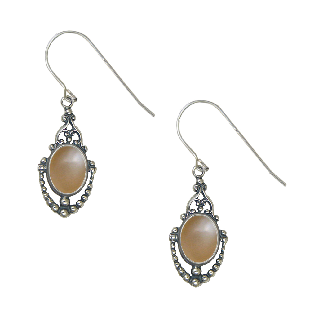 Sterling Silver Victorian Peach Moonstone Drop Dangle Earrings